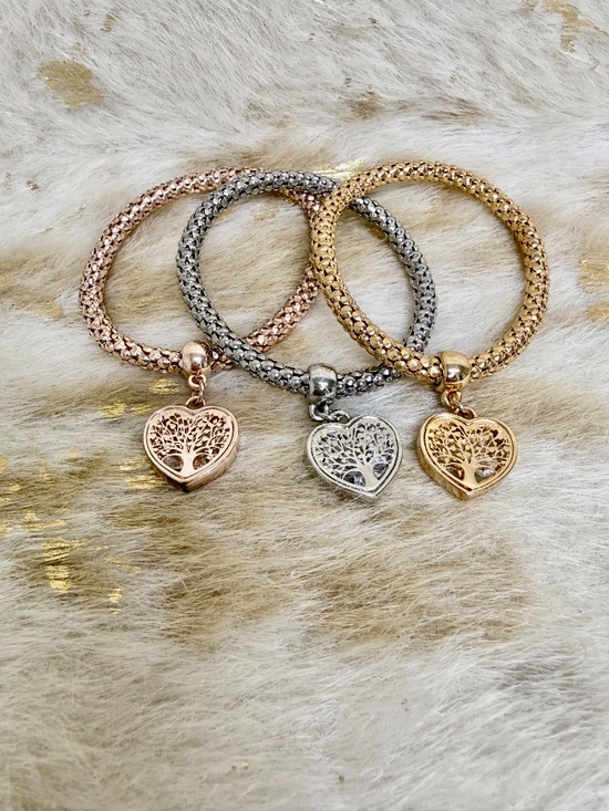 Unbranded Jewelry - 3 Pc Heart Charm Bracelet Set Gold Silver and Rose Gold Tones Tri Color